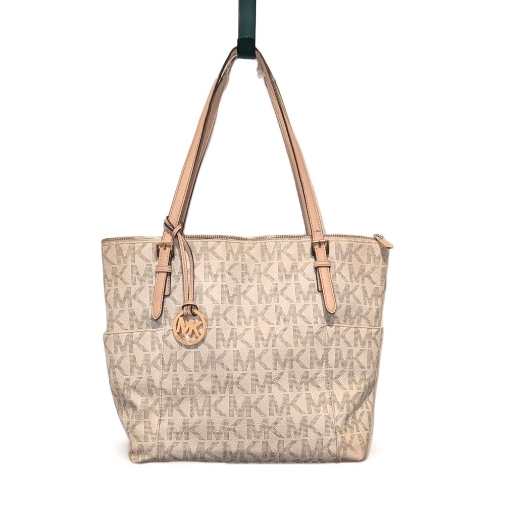Michael Kors Jet Travel Set‎ Top Zip Signature Monogram Tote - Vanilla